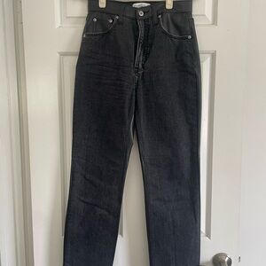 Black Denim Jeans with Leather Accents